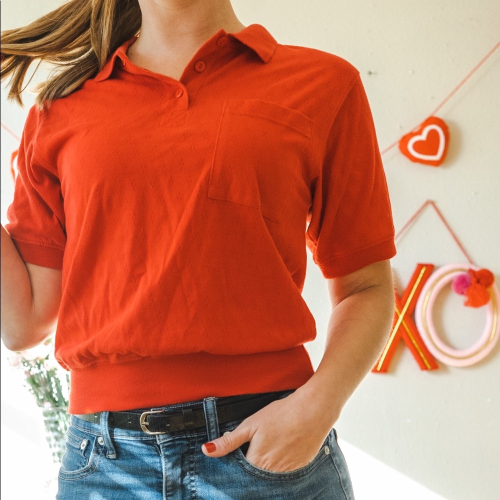 Vintage red collared crop top SZ S